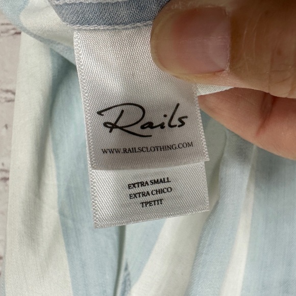 Rails Women's Blue White Uli Block Stripe‎ LS popover lyocell  shirt sz XS READ - Picture 4 of 7